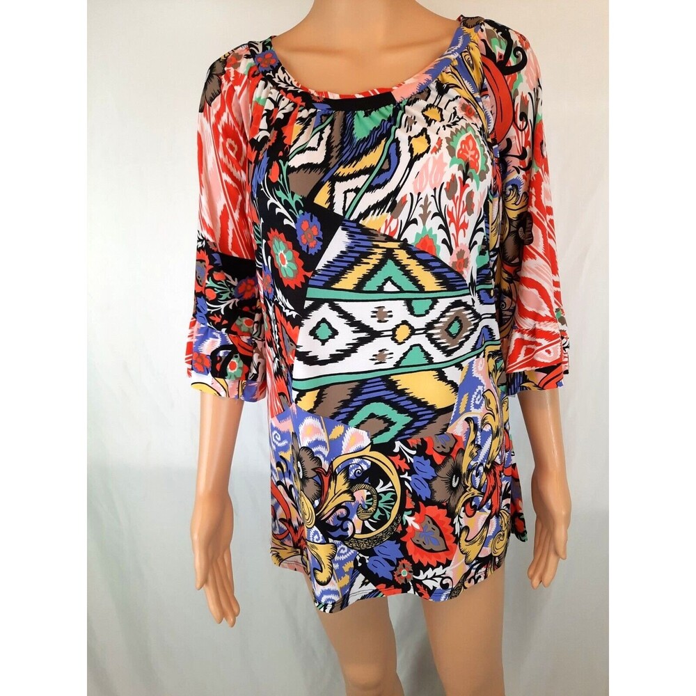 Zig Zag Stripe USA Colorful Boho Tunic Top Sz S